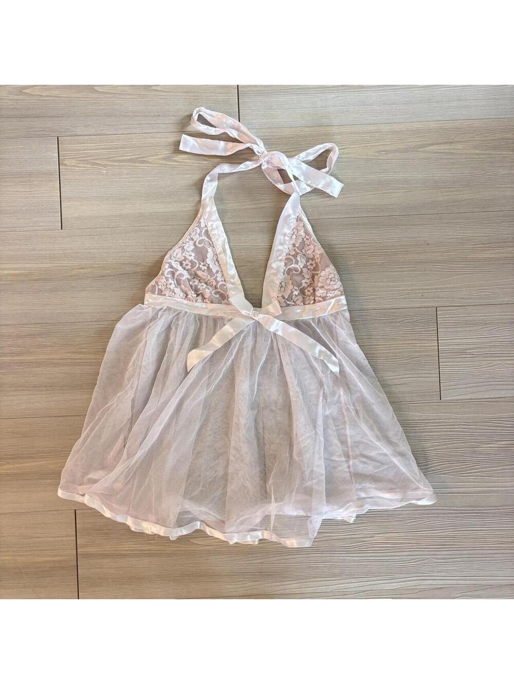 Vintage Frederick’s of Hollywood Light Pink Lace Sheer Babydoll Chemise M